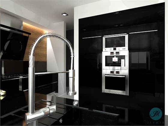 Czarna kuchnia Glass G1 z baterią z wylewką sprężynową